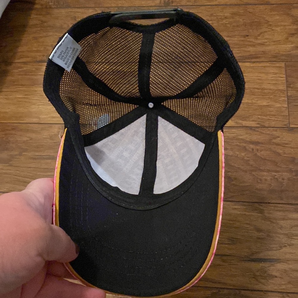 Trucker style ball cap. Rattan and pink animal print. Mesh back. - Picture 3 of 8